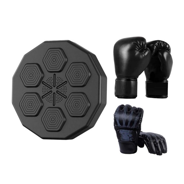 S SERENABLE Boxing Machine Boxing Trainer Household with 2 Pair Gloves Punching Pad Electronic Music Boxing Wall Target for Home Practice Black Hand