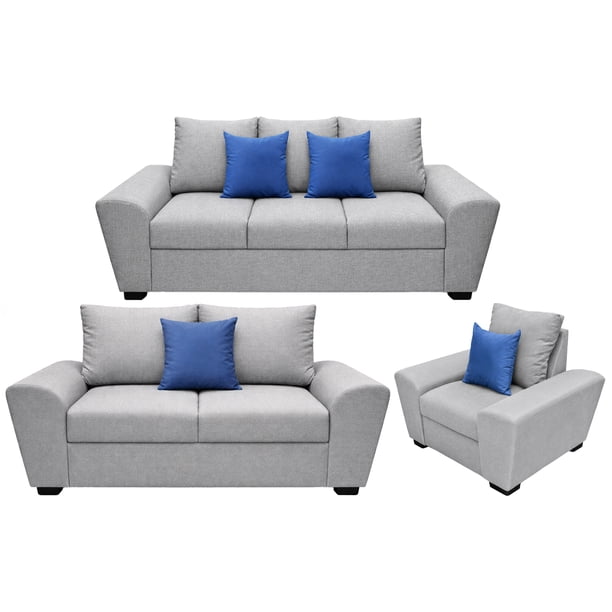 Sala Modular 3-2-1 El Bazar Store Islandia Lino nacional Gris Plata Sofa Love seat sillón