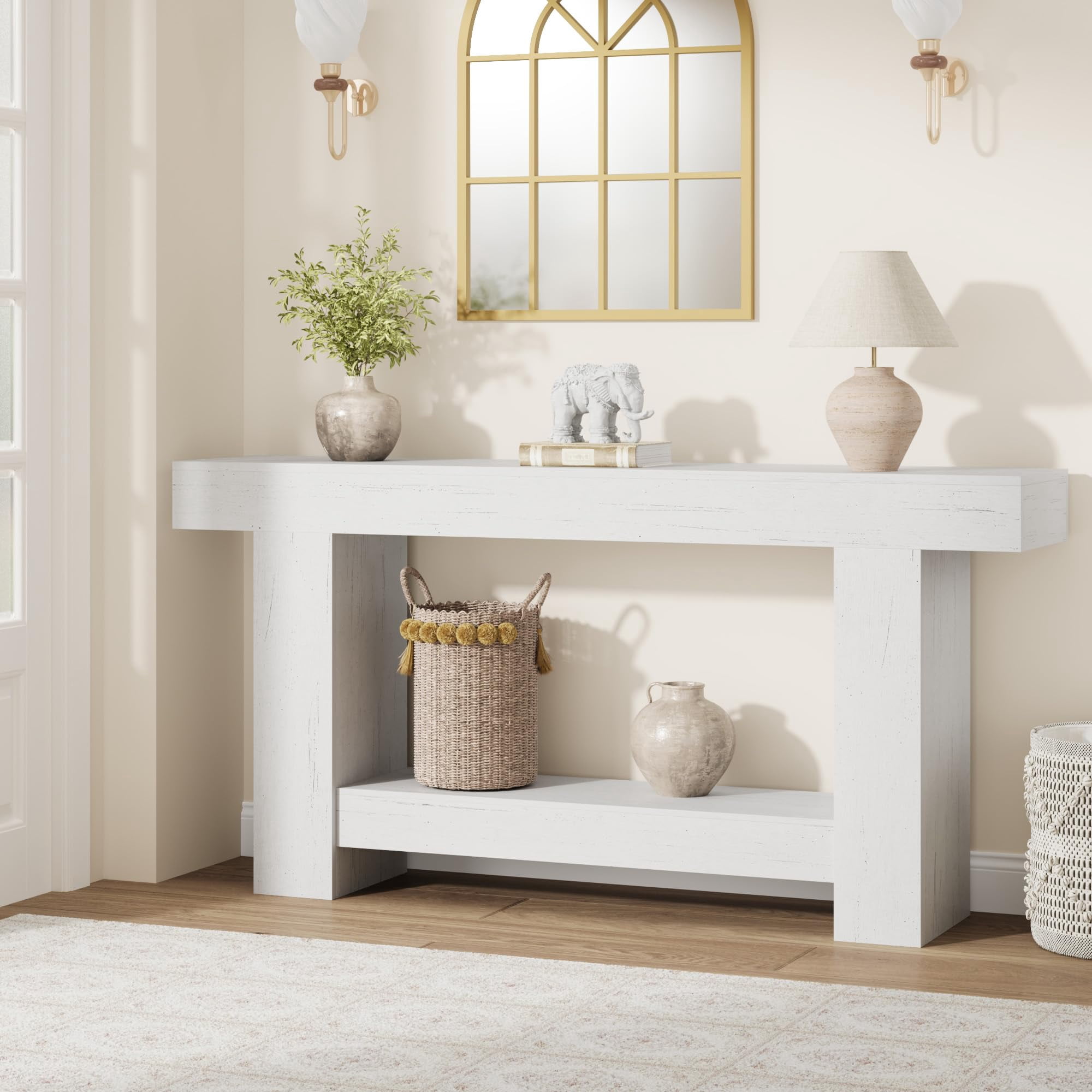 47 Inches/63 Inches Long Console Table for Entryway, 2-Tier Large Sofa Table with Storage, Farmhouse Console Table for Living Room, Wooden Entrance Entry Table for Entryway, Hallway