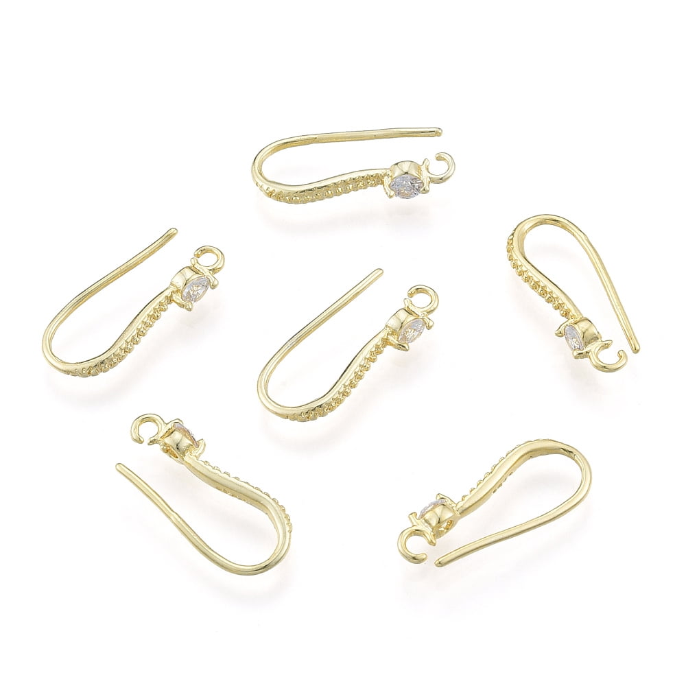 Brass Earring Hooks with Rhinestone Nickel Free Real 14K golden Plated 19 Gauge(0.9mm) 19mm