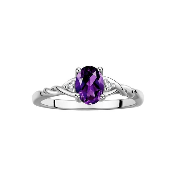 RYLOS Rings for Women Sterling Silver Classic Style Birthstone Ring 7X5MM Oval Gemstone & Diamonds February Amethyst Jewelry for Women Size 5