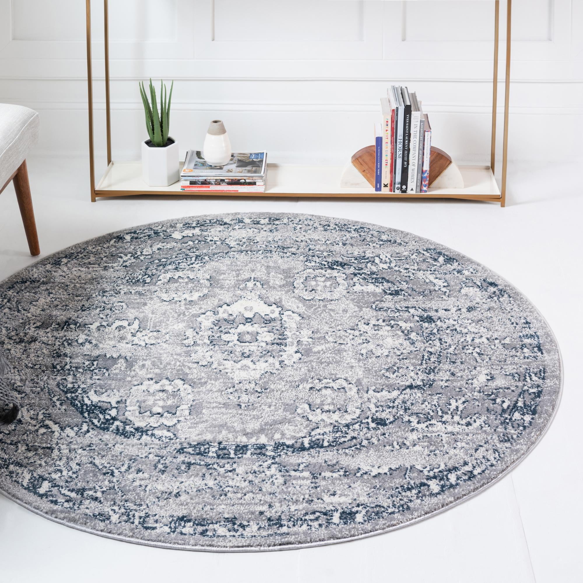 Charleston Collection Rug 5 Ft Round Gray LowPile Rug
