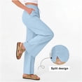 thumbnail image 2 of Juslio Womens Pants High Waist Side Opening Casual Elastic Waist Linen,with Pockets Straight Leg Pants S, 2 of 9