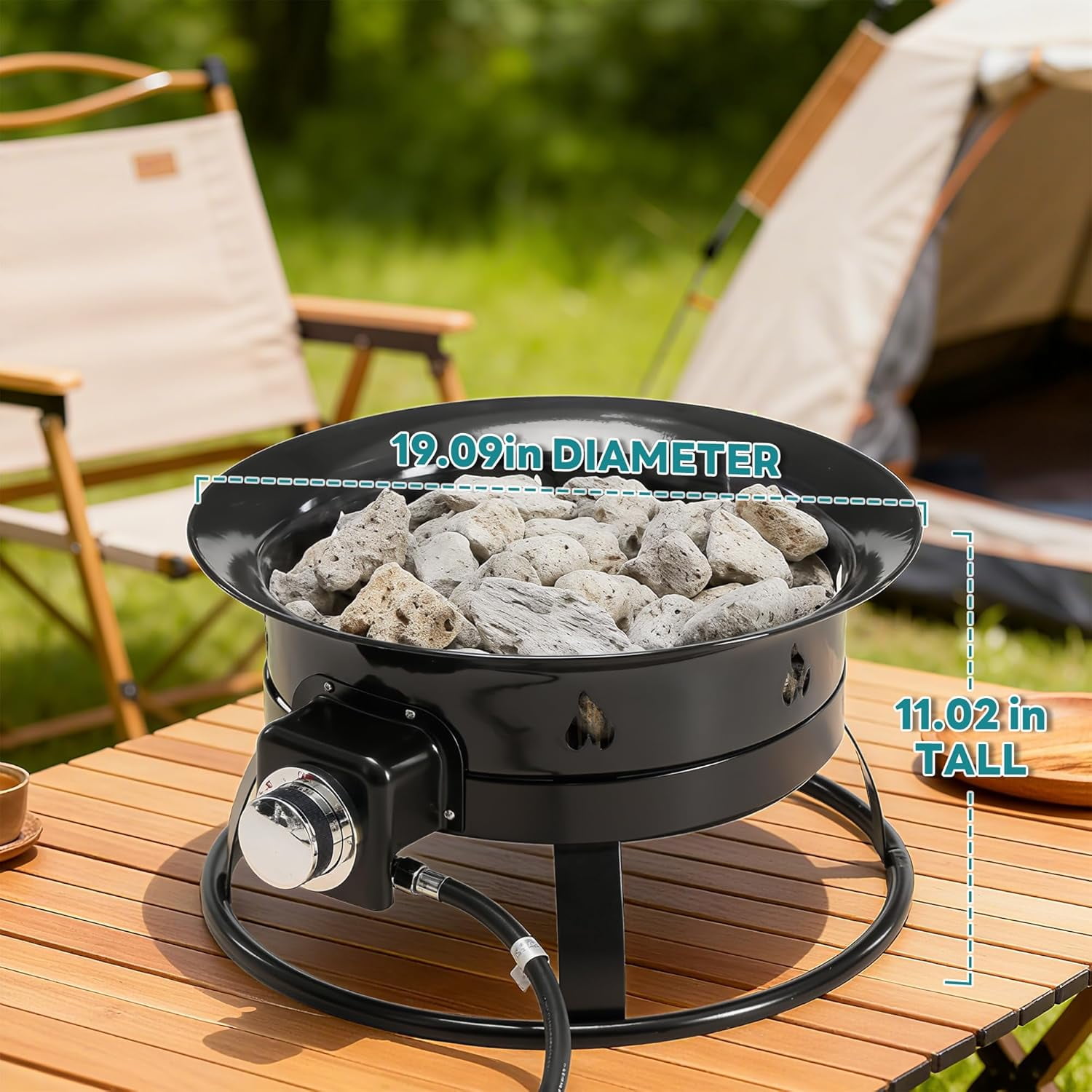 LIFERECORD 58,000 BTU Smokeless Gas Fire Pit - 19" Portable Outdoor Propane Fire Pit with Cover & Carrying Kit