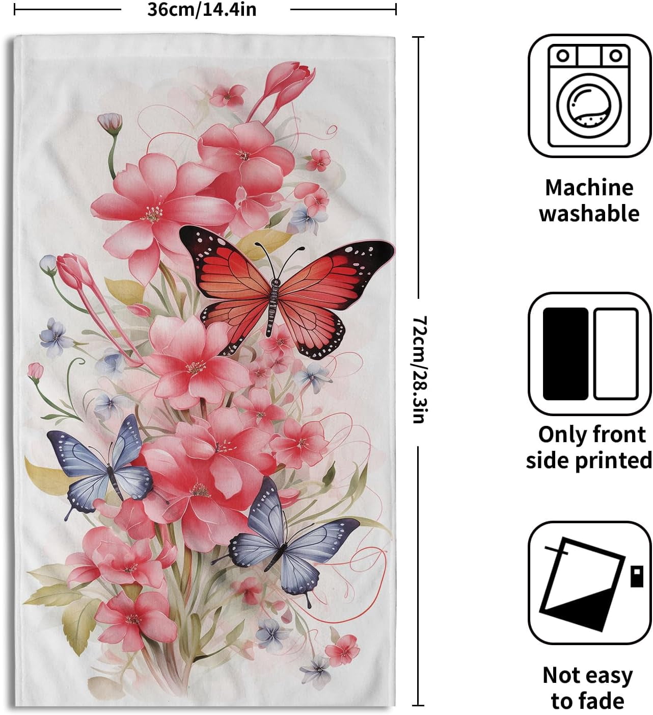 Butterfly Hand Towels for Bathroom - Vintage Butterflies and Flowers Kitchen Dish Towels Decorative Floral Hand Towels for Shower Face Gym Spa