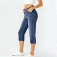 thumbnail image 4 of uublik Pants Capris for Women Stretchy Stretchy Pants Pull On Jeggings High Waisted Denim Leggings Casual Pants with Pockets, Dark Blue, 4 of 6
