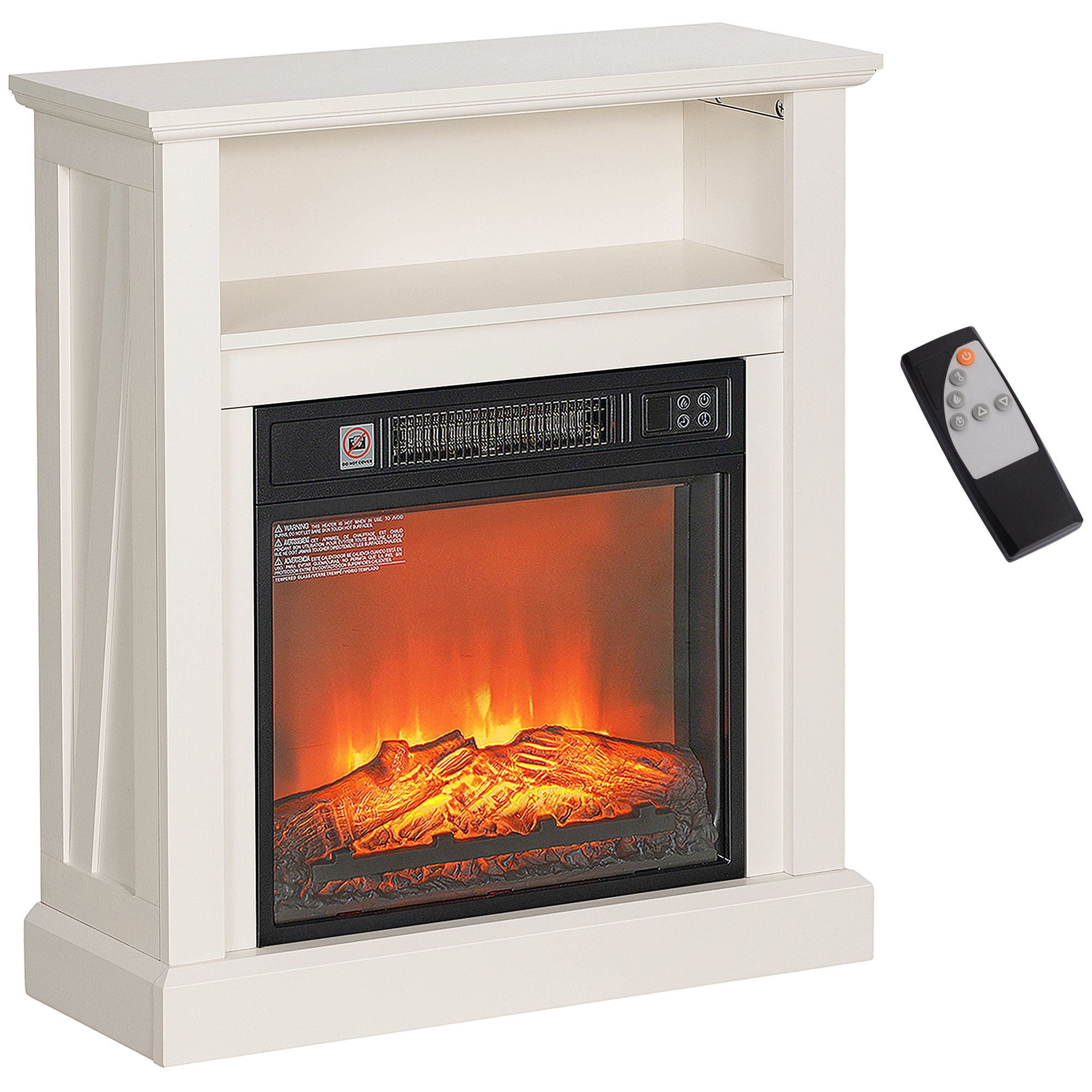 26" Electric Fireplace with Mantel, Modern Console Table with Heater and Remote Control, Indoor Small Freestanding Fireplace, Tabletop Fireplace for Living Room, Bedroom