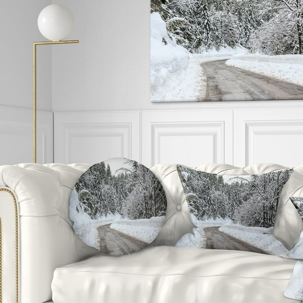 Design Art Designart Foggy Winter Road In Slovenia Landscape Printed Throw Pillow Walmart Com Walmart Com