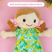 Tiger Tribe: Nellie Rag Doll - 10/ 25cm - Green-Yellow Flower Dress, Soft Snuggly Velboa Fabric, Super Cuddly Ideal For Newborn, Babies & Toddlers