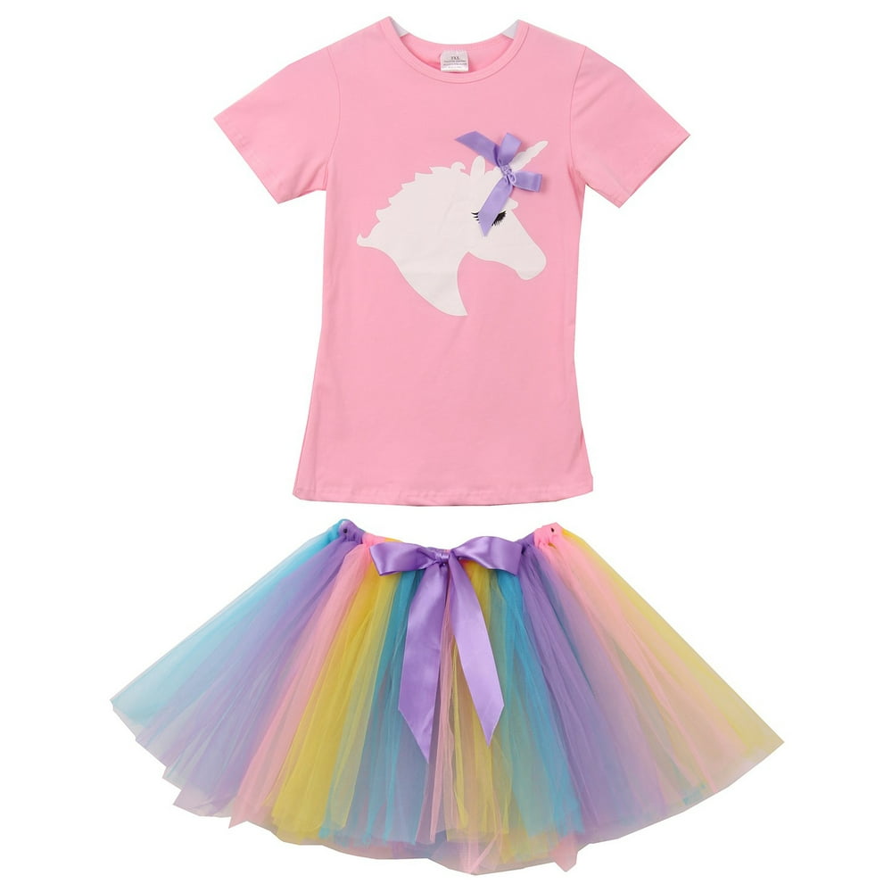 Dreamer P Big Girls' 2 Pieces Skirt Set Unicorns TShirt Top Tutu