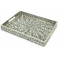 thumbnail image 3 of Serving Tray 15.7" X11.8", Lacquer Mother of Pearl Inlay Mosaic Tray, Rectangle Wooden Marble Tray with Handles Trays for Tea, Breakfast in Bed, Table (Black Leaf), 3 of 4