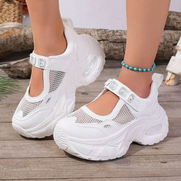 WILLBEST Sandalias De Plataforma Para Mujer Con Tiras En El Tobillo Y Boca De Pez, Sandalias De Tacón Medio