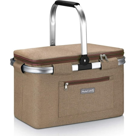 

Foldable Insulated Picnic Basket with lid 32L Extra Large Insulated Bag Easy Storage Compact Design Wine Picnic Basket for 2 Littl