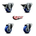 thumbnail image 2 of 3 Inch Blue Poly Wheel Swivel Bolt Hole Caster Set with 2 Posi Lock Brakes SCC, 2 of 2