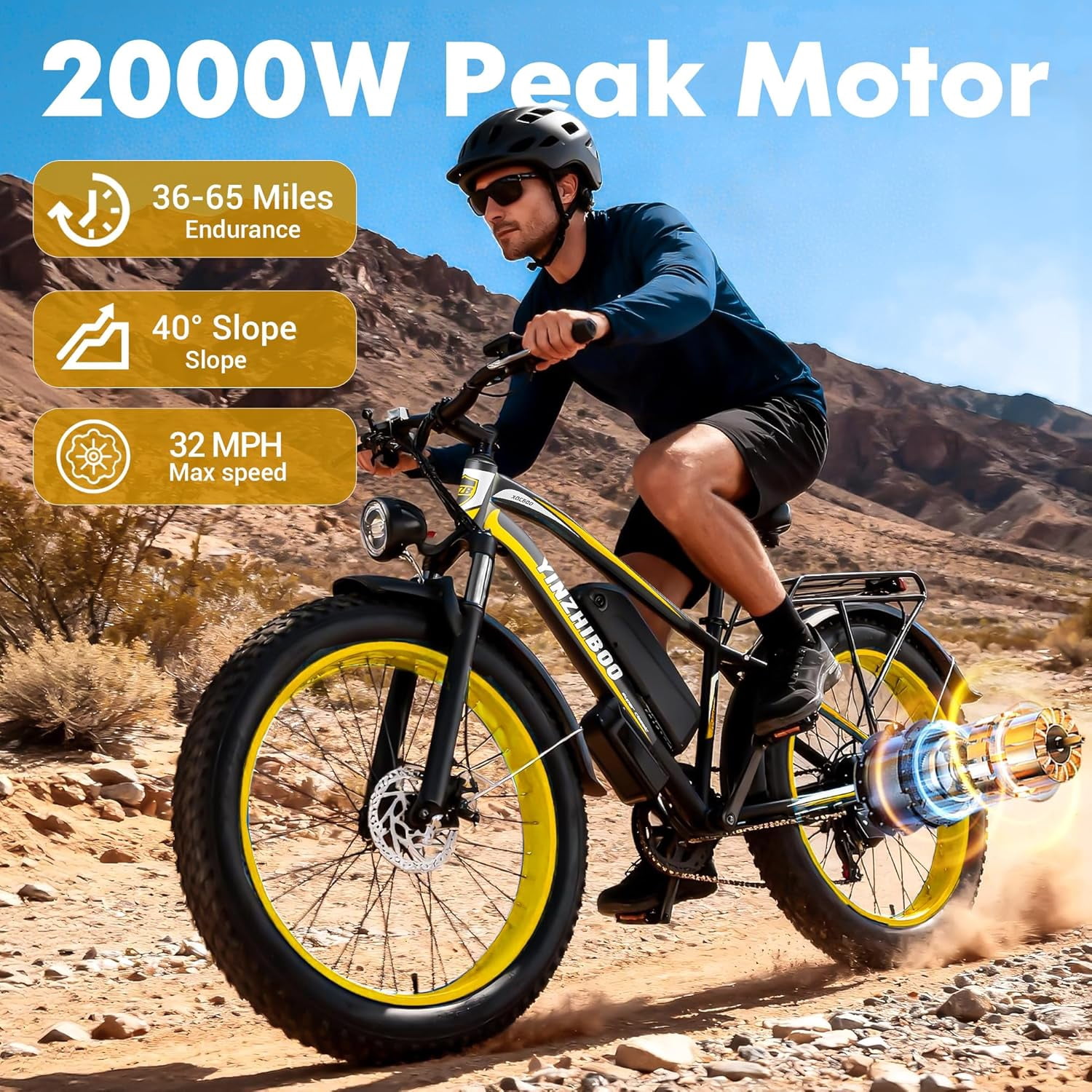 Electric Bike for Adults ,2000W Peak Motor, Off-Road E-Mountain Bike,32 MPH Max Speed 26"x4.0" Fat Tire E Bike,48V 17.5Ah Battery,UL2849