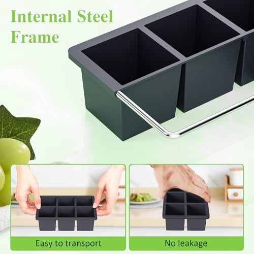 Large Whiskey Ice Cube Tray: 2-Inch Silicone Ice Mold with Lid, 3-Pack Square Cubed Tray for Cocktails, Bourbon, and Old Fashioned Drinks