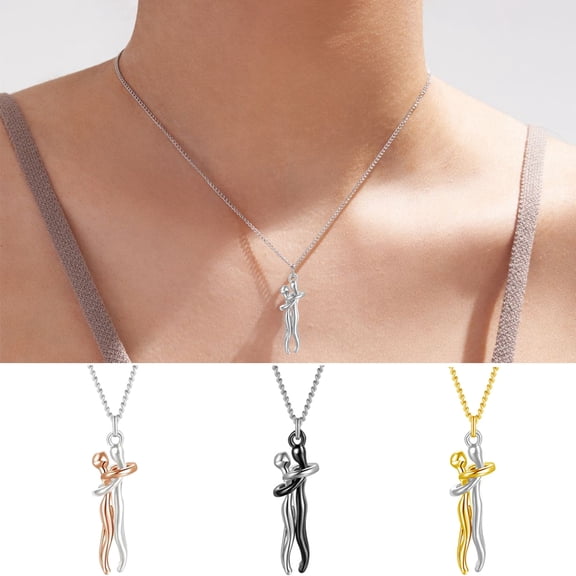 D-GROEE Couple Necklace Hop Embrace Couple Pendant Necklace Adjustable Length Him Her Hugging Pendant Necklace Anniversary Jewelry Valentine Day Gift Hug