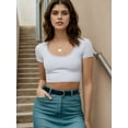 thumbnail image 2 of Women's Casual Short Sleeve Crop Top Basic Solid Slim Crop Tee Shirts, 2 of 4
