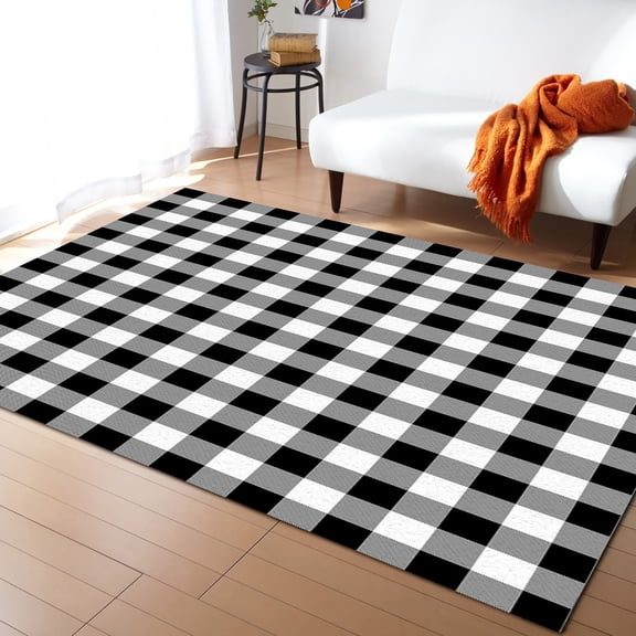 Coral velvet Pastoral Style Black White Plaid Living Room Floor Mat Children's Room Bedroom Bedside Carpet Kitchen Door Mat