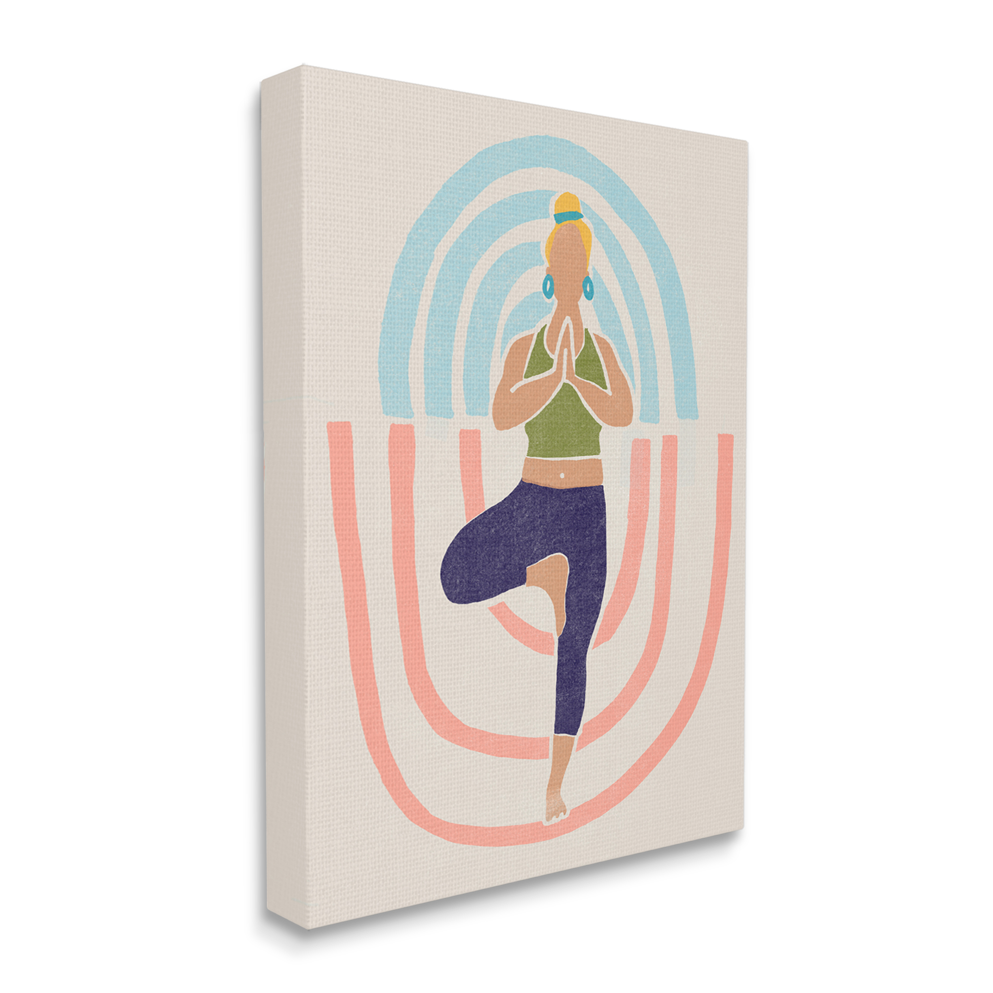 Stupell Industries Minimal Yoga Exercise Person Pink Blue Pattern Global Painting Gallery-Wrapped Canvas Print Wall Art, 36 x 48, Design by June Erica Vess