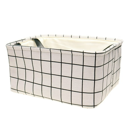 Canvas Bib - Canvas Fabric Storage Bin Basket w Leather Handles Cosmetic Organizer