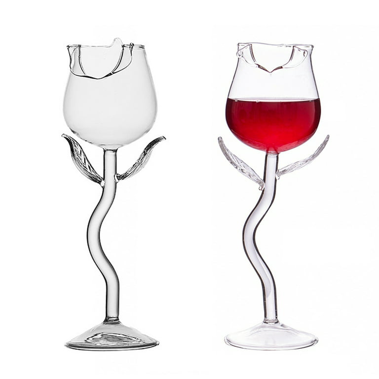 UIYIHIF Rose Wine Glasses Set of 2 Rose Flower Shaped Wine  Goblet Creative Wine Cocktail Glass Juice Glass for Party Wedding Festival  Kitchen Bar Celebration: Wine Glasses