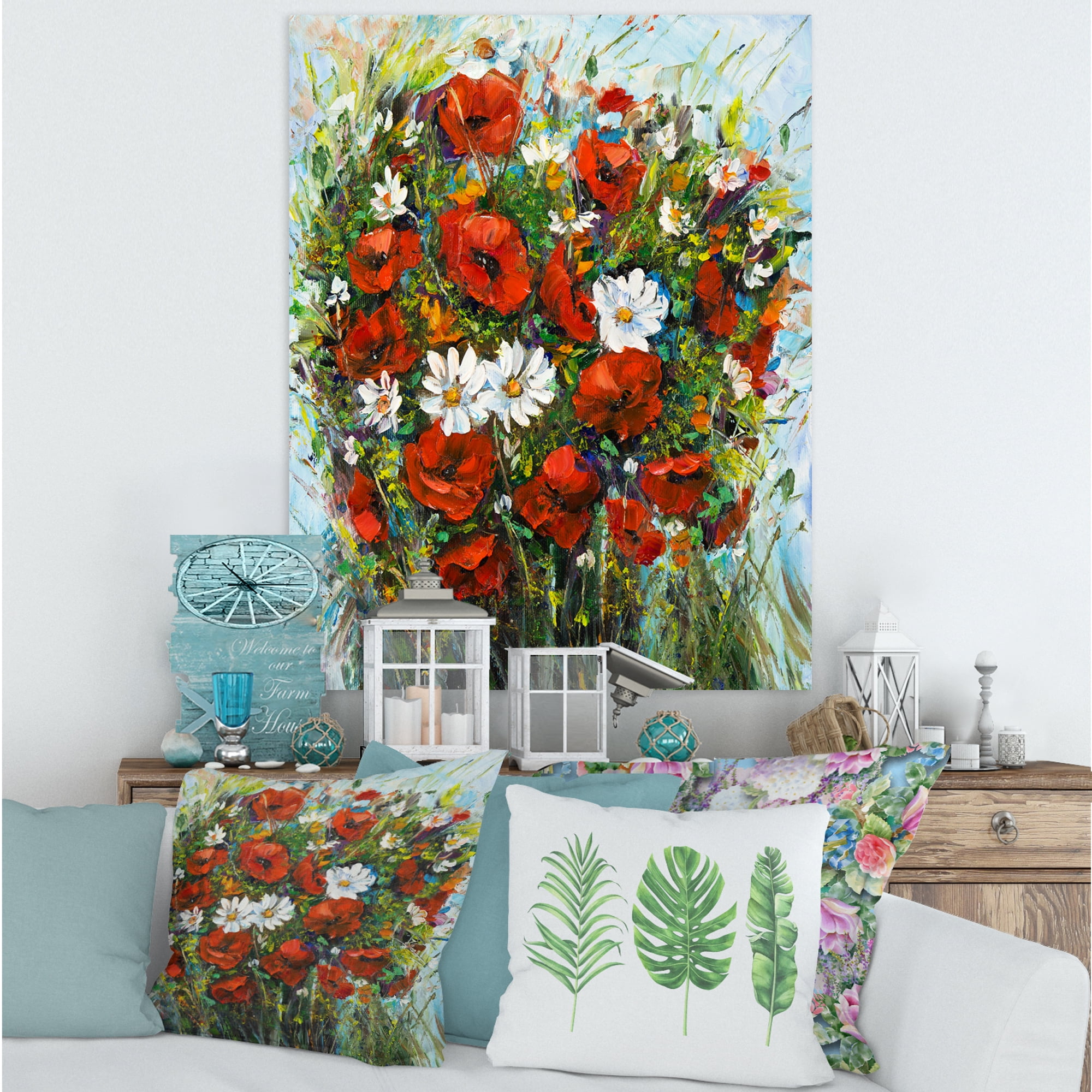 Designart ' Bouquet Of White and Red Wildflowers ' Traditional Canvas Wall Art Print