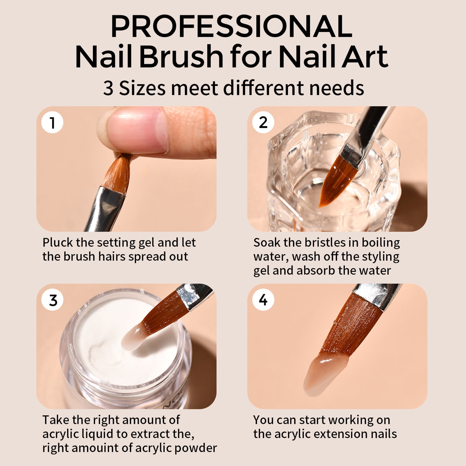 BOKYAN Complete Acrylic Nail Kit with 3 Color Powders, Liquid Monomer, Nail Pens, Forms, and File for Extension and 3D Carving - Professional Nail Art Set for At-Home or Salon Use (6.95 oz / 197 g)
