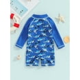 thumbnail image 4 of Suealasg Baby Boys Summer One Piece Swimsuits Long Sleeve Shark Print Zipper Rash Guard Swimwear Infant Boys Romper Beach Bathing Suit, 4 of 9