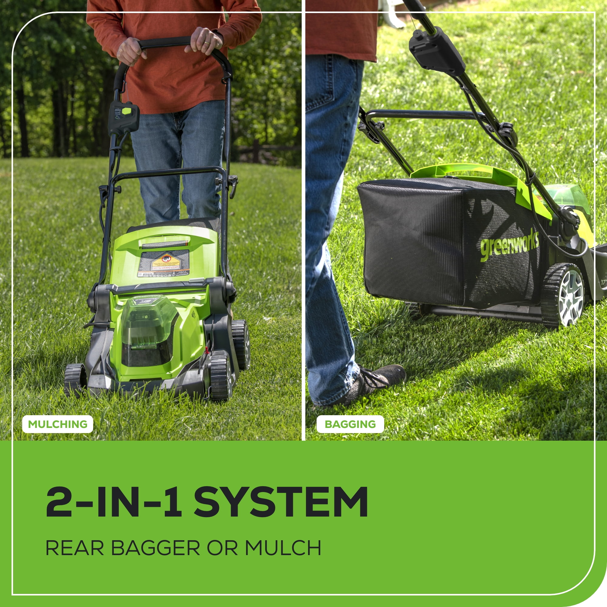 Greenworks 48V (24V x 2) 17" Brushless Push Mower+12" String Trimmer +320CFM Blower,(2) 4.0Ah Batteries and 2A Dual Port Charger