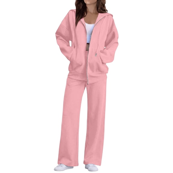 Evdexr Sweatsuits Womens 2 Piece Outfits Long Sleeve Zip Up Hooded & Pants Sweatshirts Lounge Set 2026 Fall Solid Workout Lounge Outfits with Pockets L