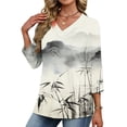 thumbnail image 5 of Womens Floral Printed Shirts V Neck Blosues Tops 3/4 Sleeve Shirts Tunics Loose Fitted Top Fashion Trendy Outfit 2026 Dressy Trendy Blouses, 5 of 7