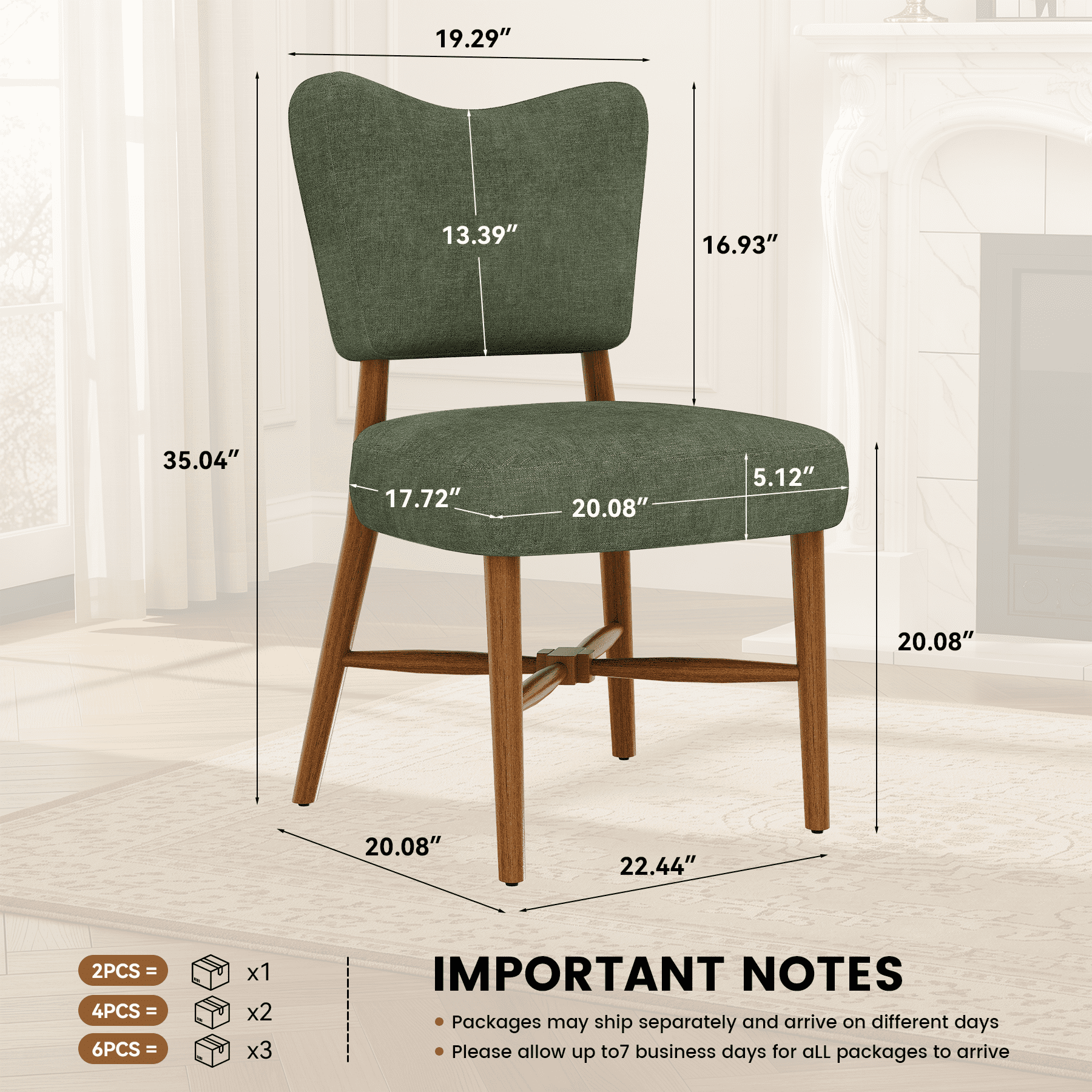MOONMISS Upholstered Dining Chairs(Set of 2), Modern Farmhouse Accent Chairs with Solid Wood Legs, Fabric Kitchen & Dining Room Chairs,Green