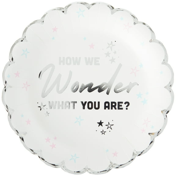How We Wonder Gender Reveal Disposable Paper Plates, 9", White, 8 Pieces, by Way To Celebrate