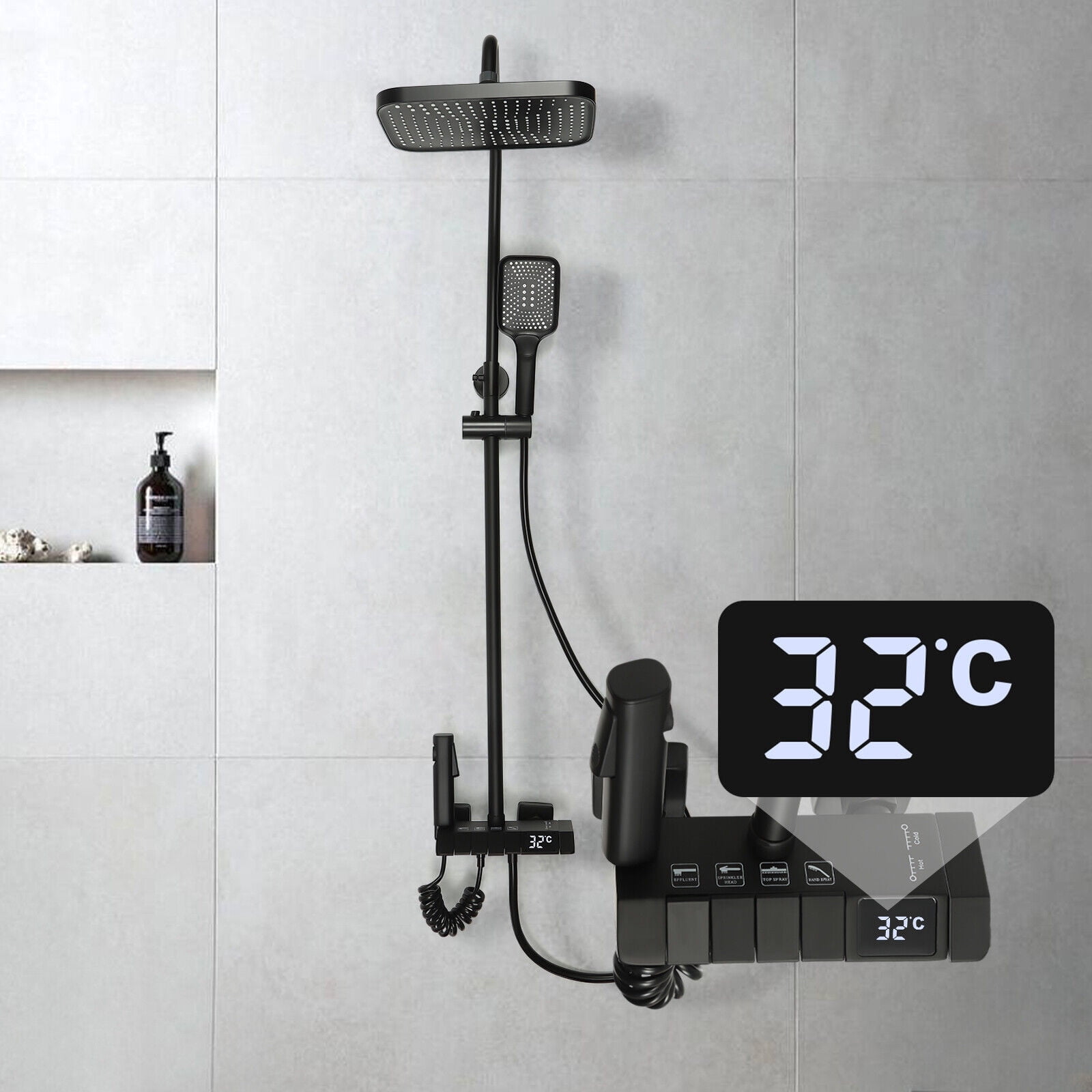 Shower System Faucet Set 4 Functions Exposed Bathtub Shower Combo Mixer Tap 0-80℃/32-176℉