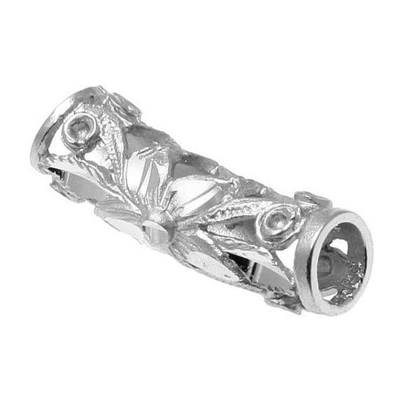 14k solid white gold Hawaiian diamond cut scroll horizontal barrel pendant