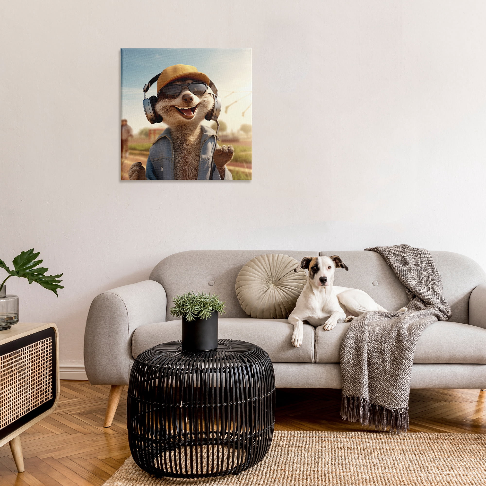 Stupell Industries Happy Fox with Headphones Animals & Insects Painting Gallery Wrapped Canvas Art Print Wall Art, 30 x 30