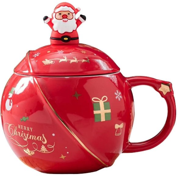 Hwagui - Cute Christmas Mug With Lid And Spoon, Kawaii Cup Novelty Mug For Coffee, Tea And Milk, Mug
