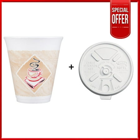 - Dart 12x16G, 12 Oz. Espresso Foam Cup with White Lift'n'Lock Plastic Cup Lid, Customizable Disposable Hot and Cold Drink Beverage Tea Coffee Cups (50)