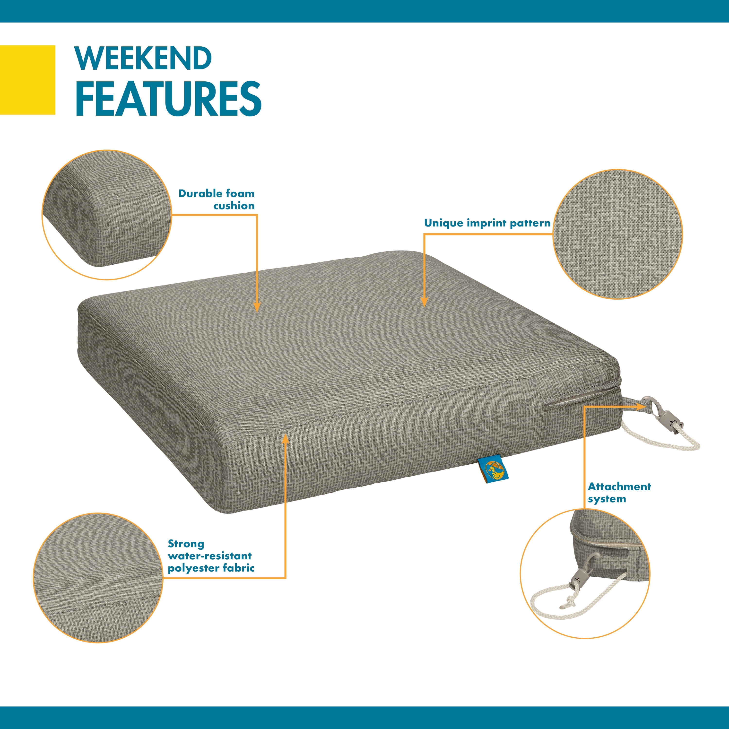 Duck Covers Weekend Water-Resistant Outdoor Dining Seat Cushion, 21 x 19 x 3 inch, Moon Rock