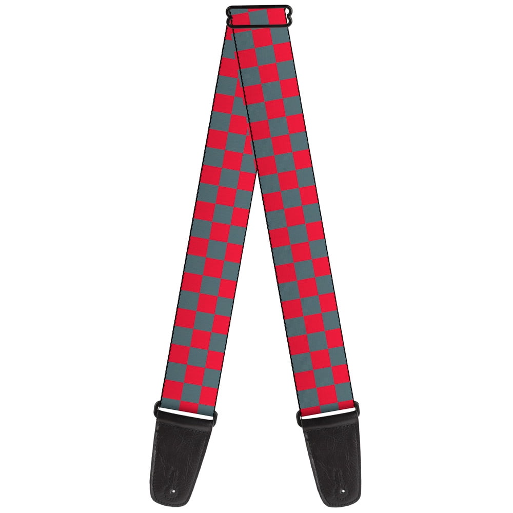 Buckle-Down Guitar Strap, Checker Crimson Red Gray, 2 Inches Wide