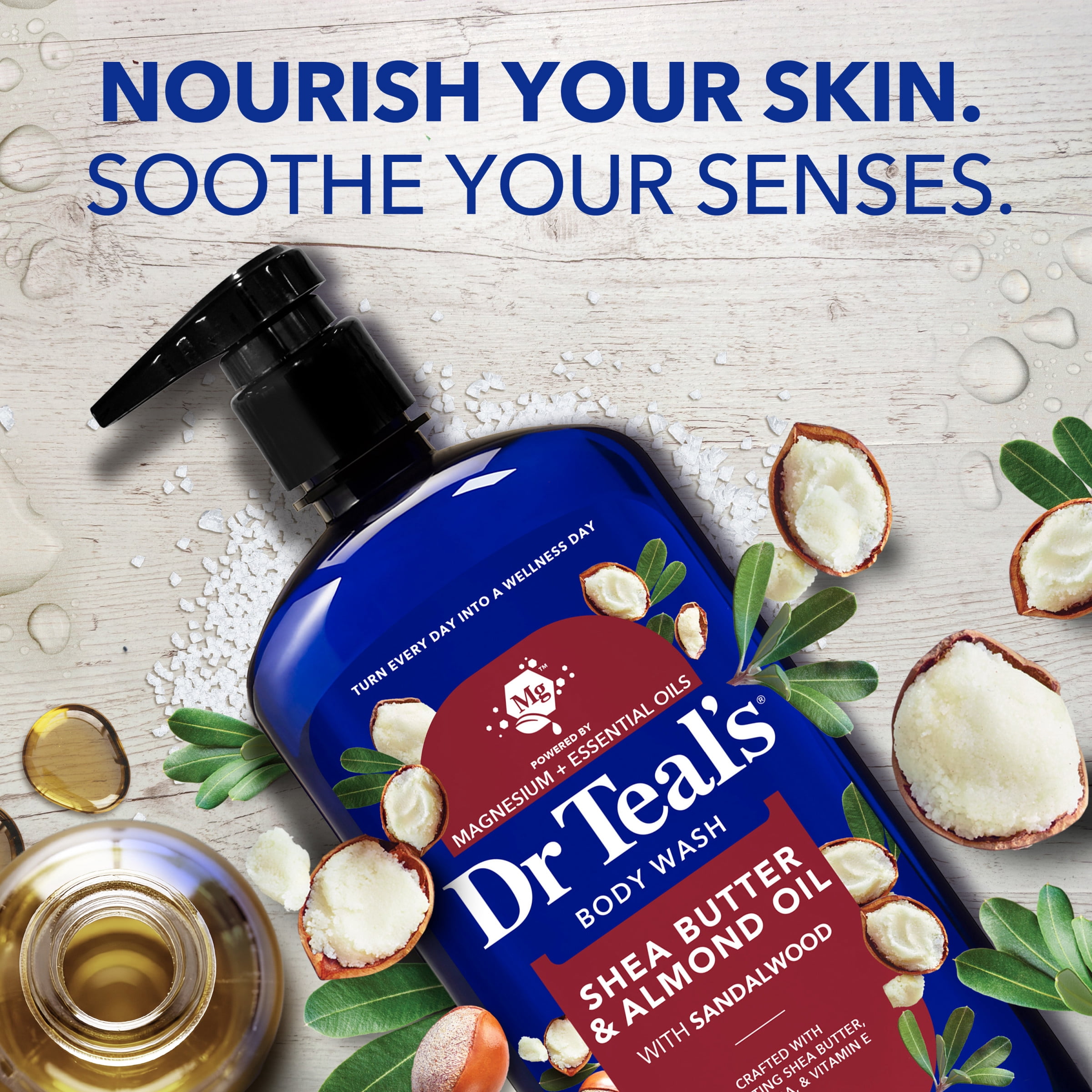 (4 pack) Dr Teal’s Body Wash with Shea Butter & Almond and Pure Epsom Salt, 24 fl oz