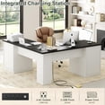 thumbnail image 3 of Homieasy L Shaped Executive Desk with File Drawers, 60" Corner Computer Desk with Power Outlets, Large 2 Person Home Office Table with Storage Cabinet, Sturdy Writing Desk, White and Black, 3 of 7