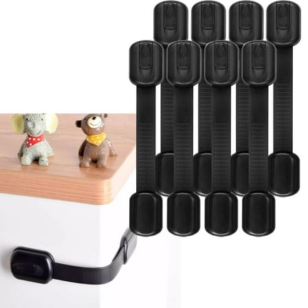 Baby Proof Baby Locks 8 Pack Black Child Safety Cabinet Locks Straps for Cabinets Child Locks for Cabinets