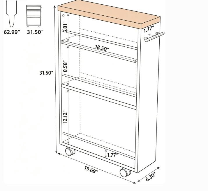 4-Tier Storage Cart Rolling Narrow Kitchen Cart for Small Spaces Organization Utility Rack with Wheels
