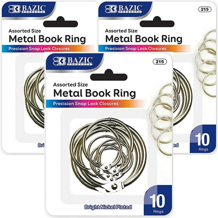 BAZIC Loose Leaf Binder Ring (1", 1 1/2", 2"), Book Rings (10/Pack), 3-Packs