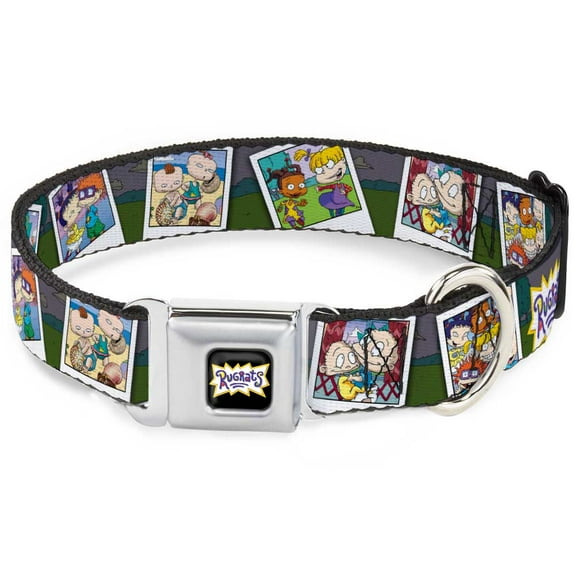 Nickelodeon Pet Collar, Dog Collar Metal Seatbelt Buckle, Rugrats Character Snapshots, 9.5 to 13 Inches 1.0 Inch Wide