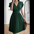 thumbnail image 4 of Summer Midi Dress 2025 Spring V Neck Cocktail Wedding Guest A Line Fit and Flared Dresses Green M, 4 of 7