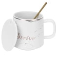 thumbnail image 2 of Taza con diseño de mármol, taza de cerámica original con cuchara y tapa para el hogar, viajes, oficina, al aire libre, color blanco, 2 of 14