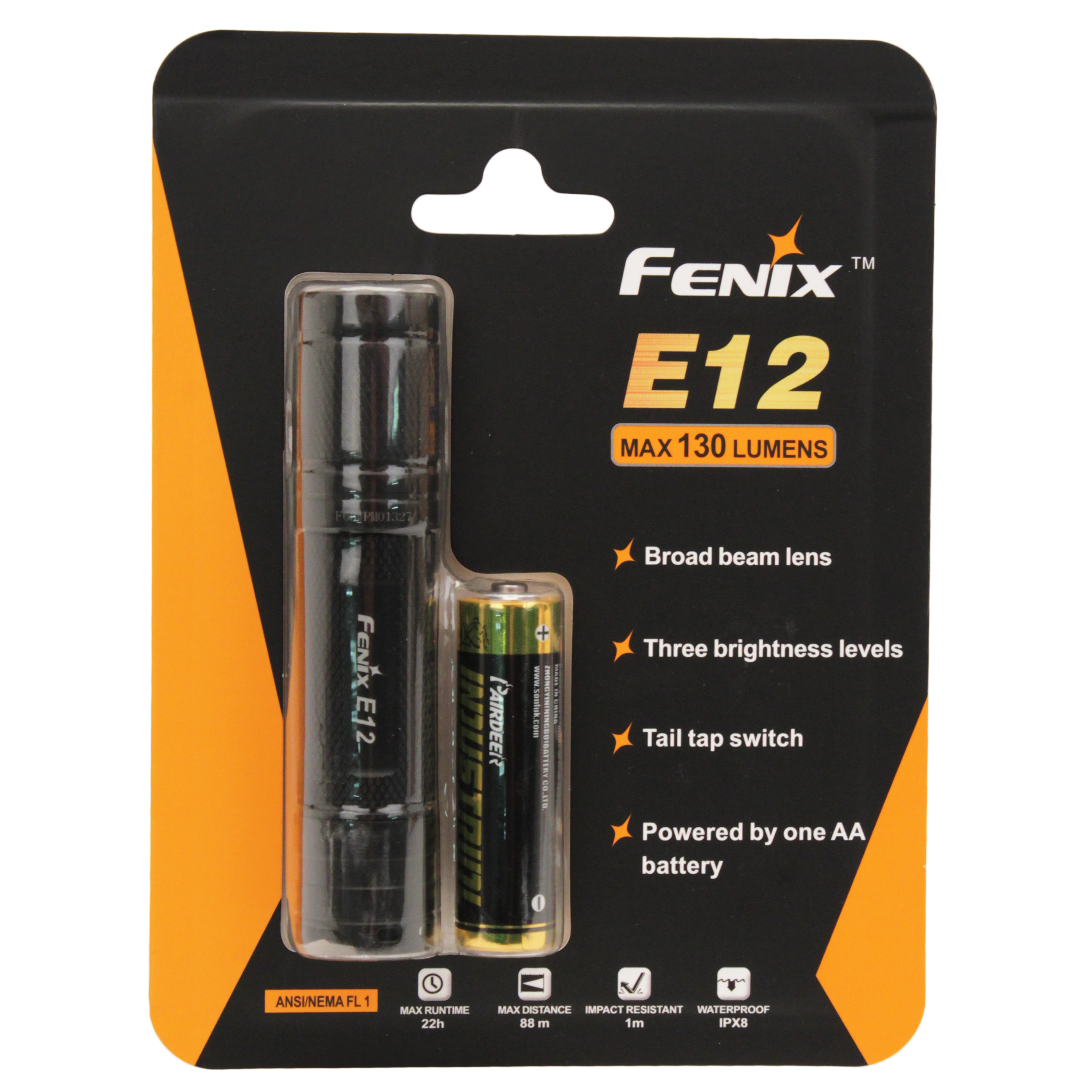 fenix e12 flashlight black V3 Pocket EDC AA The flat tail design allows for tail standing and features a strong magnet for hands Fenix E12 130 Lumen E